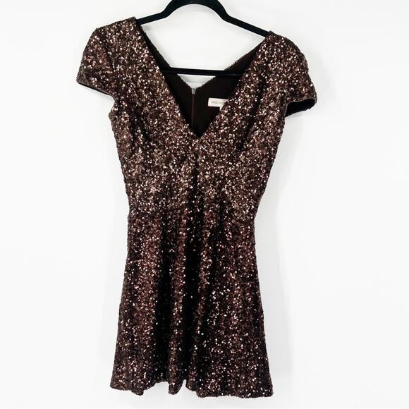 Dress the Population Brown Sequin Cap Sleeve Mini Dress Fit and Flare - Picture 1 of 9